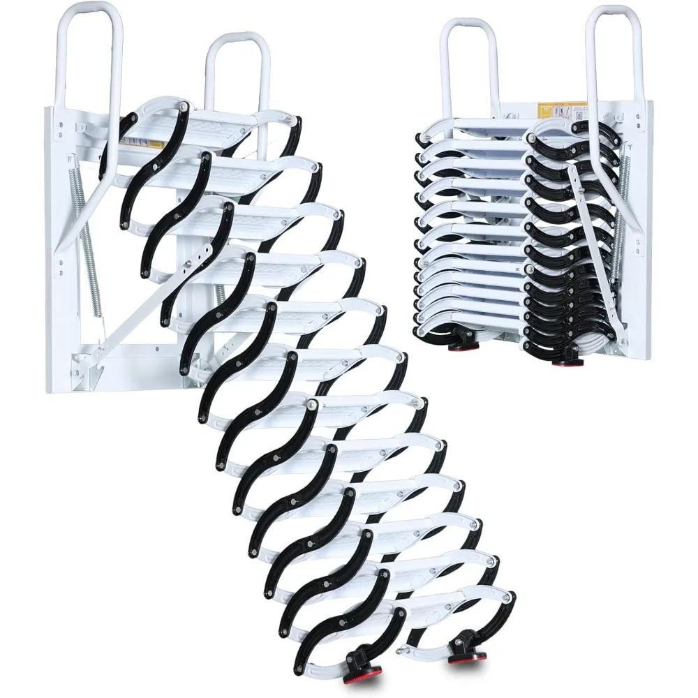 Escaleras plegables montadas en la pared, sistema extraíble de escalera telescópica para ático, escaleras para ático de 12 escalones, escalera extraíble portátil