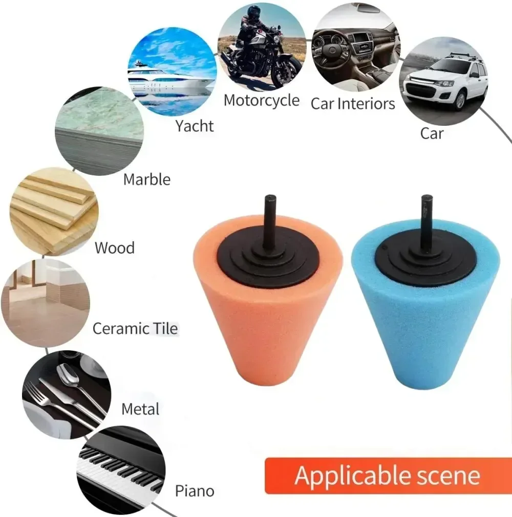 Kit di tamponi in spugna per lucidatura per trapano per auto Tamponi per lucidatura per mozzi Sfera per lucidatura a cono in metallo per la pulizia dei cerchi Strumenti per la cura dei dettagli automobilistici