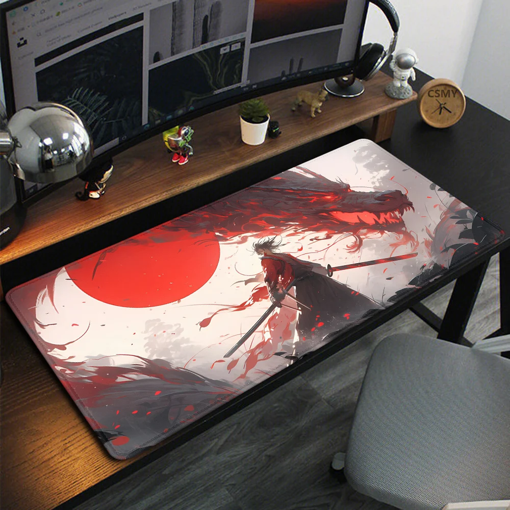 Custom Mouse Pad Anime S-Samurai Japanese Dragon Mouse Pad RGB LED Desk Ma Gaming Accessories Gamer Cabinet Mousepad Mats Mice