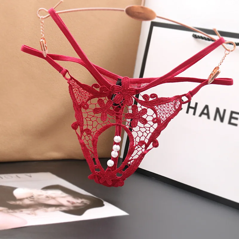 

Female Low Waist Seductive Pearl Massage Japanese Hollow T-shaped Underwear Sexy Transparent Hot Crotch Thong Panties Women