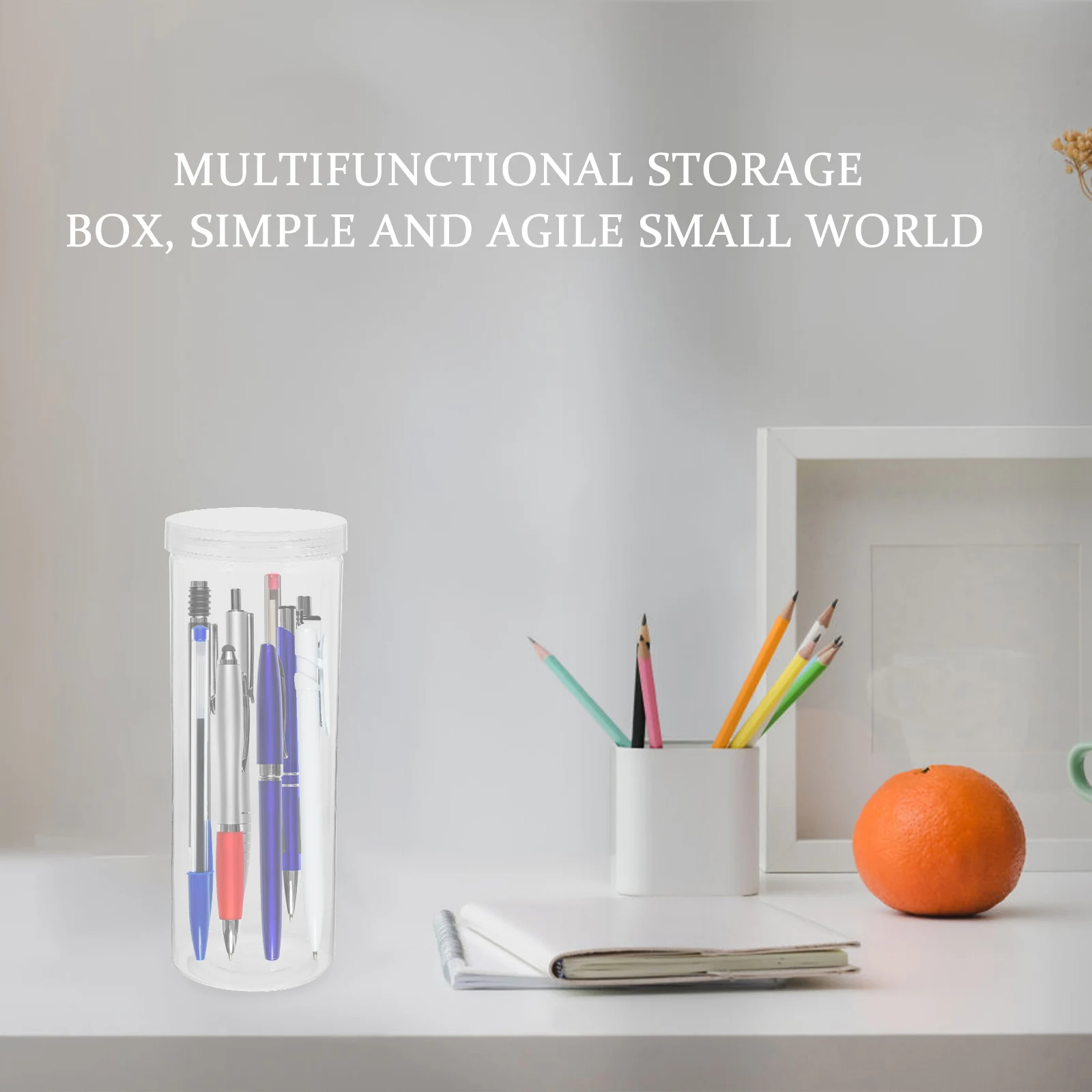 

2pcs Transparent Pen Holder Plastic Cylinder Case with Lid for Storage of Pens Pencils Small Objects Desk Organization