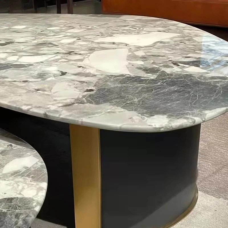 Group Modern Minimalist Designer Living Room Furniture Natural Marble Tea Table Set Stainless Steel Base Coffee Table