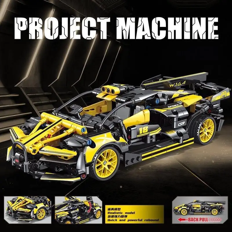 

OUZEY CSR Super Sports Car Pull Back Building Blocks, Small Particles DIY Assembly Educational Construction Toy Gift for Kids