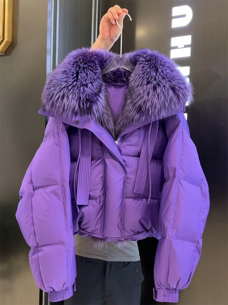  ort Purple down Jaet Women's Winter New Sle Real Fur Collar 90% White Du down Filling Straight Cut Commute S...