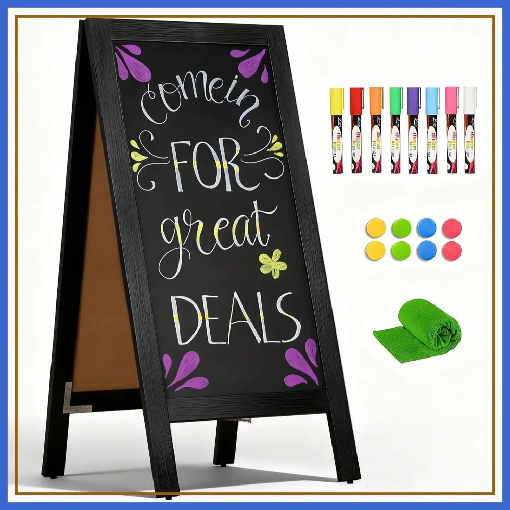 

Double-Sided Magnetic Chalkboard 40x20 inch, Solid Pine Wood A-Frame Sign for Restaurants, Cafes, Weddings