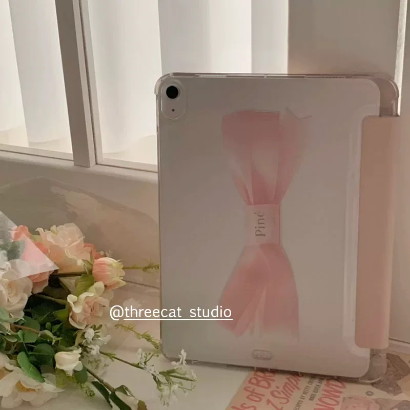 French-style Pink Bow ins Y2K Tablet Case For iPad Pro 11 13 M2 M4 M3 10.2 5/6th 7/8/9/10/11th Mini 6 7 Air 3 4 5 6 Stand Cover