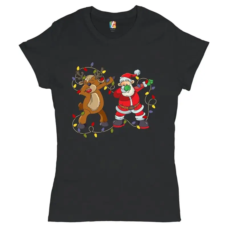 

Santa Claus and Rudolph Dab Dance T-Shirt Merry Christmas Xmas Women's Tee