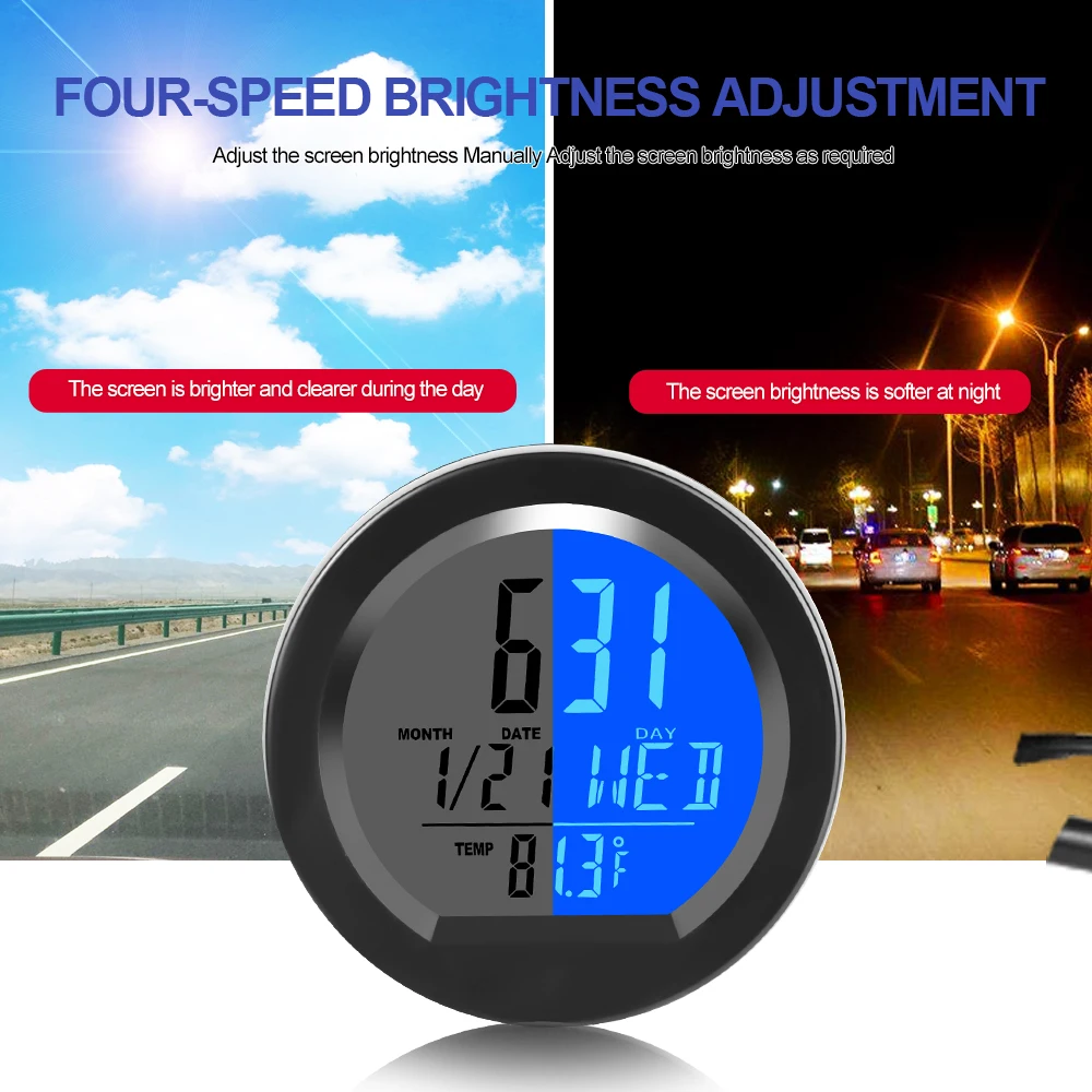 Solar Car Clocks For Dashboard Digital LCD Clock Interior Temperature Time Display Auto Clocks Backlight Electronic Screen Clock