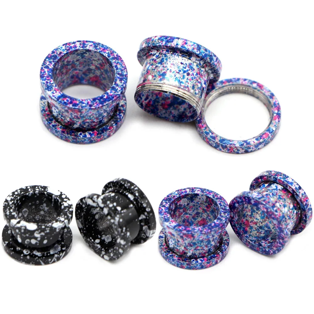 2pcs 2-16mm Stainless Steel Paint Pulley Hollow Ear Tunnels Plugs Expander Stretcher Ear Gauges Body Piercing Jewelry