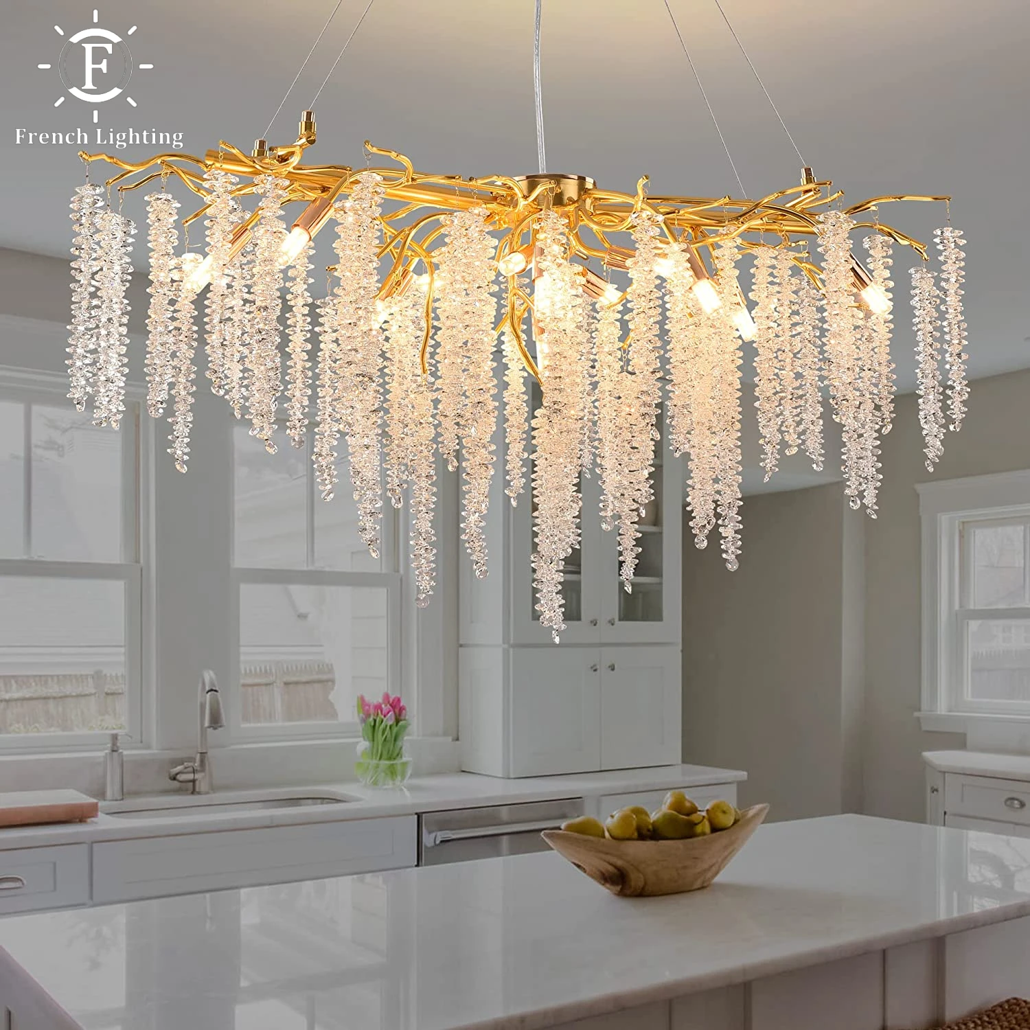 Lustre en cristal à LED moderne, branches pour salle à manger, suspension d\'art, villa, hall, décoration d\'intérieur, luminaire