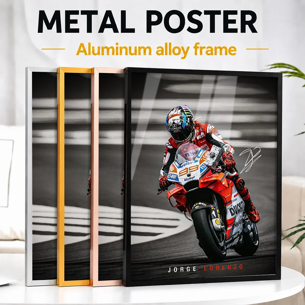 Jorge Lorenzo MotoGP Framed Aluminum Metal Poster Customized Photo Dynamic Victory Style Wall Art For Garage Unique Rider Gift