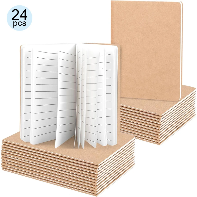 24 STKS Kraft Notebooks, 3.5x5in Pocket Notebooks Blanco Papier Kleine Pocket Journal Blocnotes voor School Office Home Reizen Geschenken