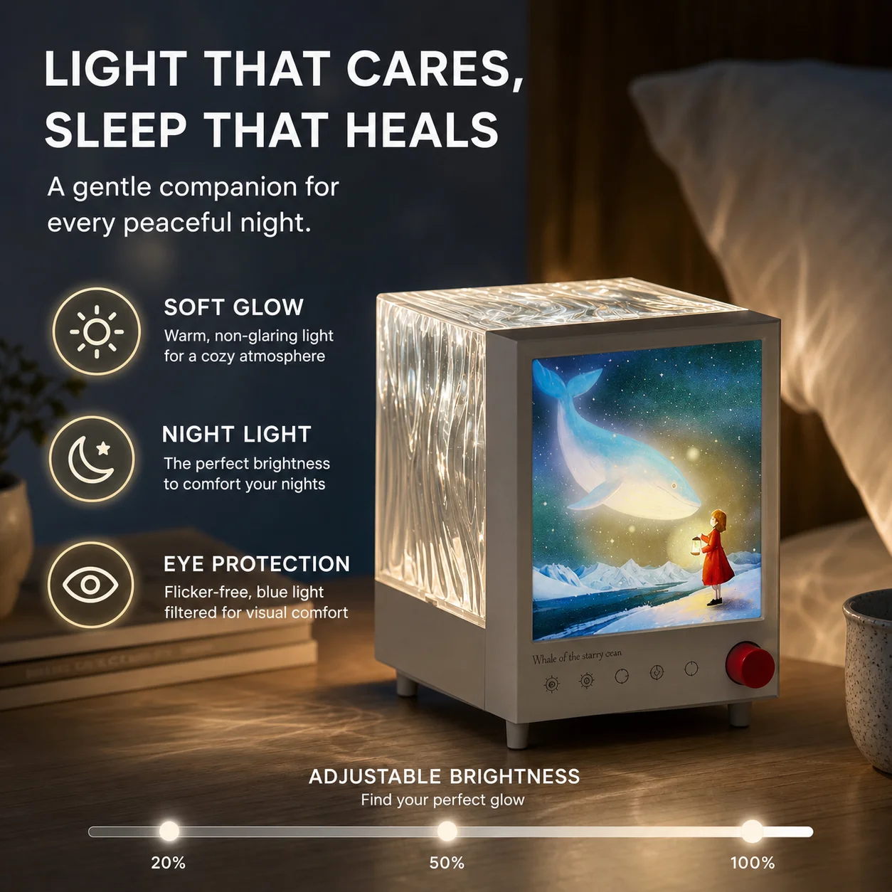 WWPPU White Noise Dimmable Projector Light, Frame Night Light, Decor Ornament Gift for Bedroom