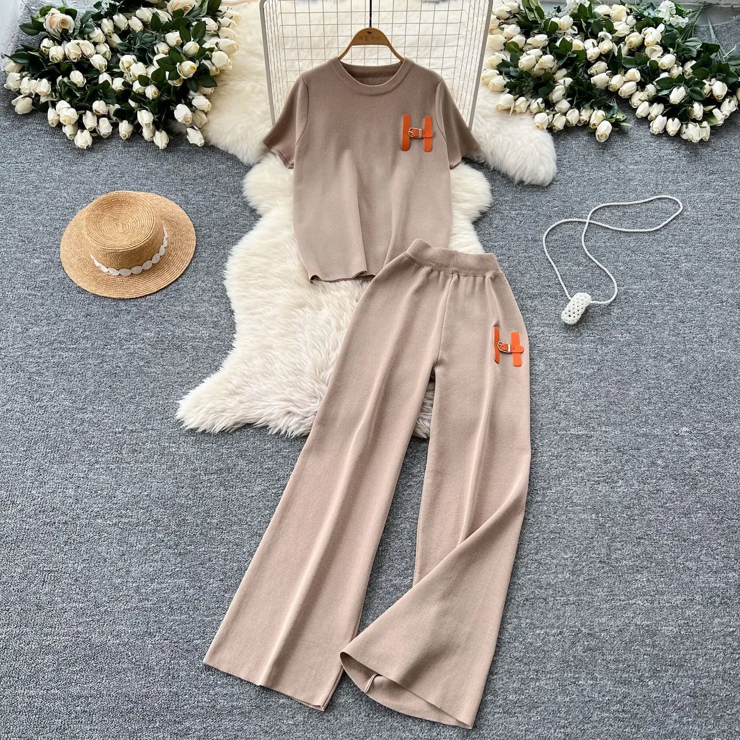 صيف جديد المرأة الحرير الجليد محبوك مجموعة جولة الرقبة طويلة الأكمام سراويل تقليدية الزي مريحة للتنفس المألوف المرأة En