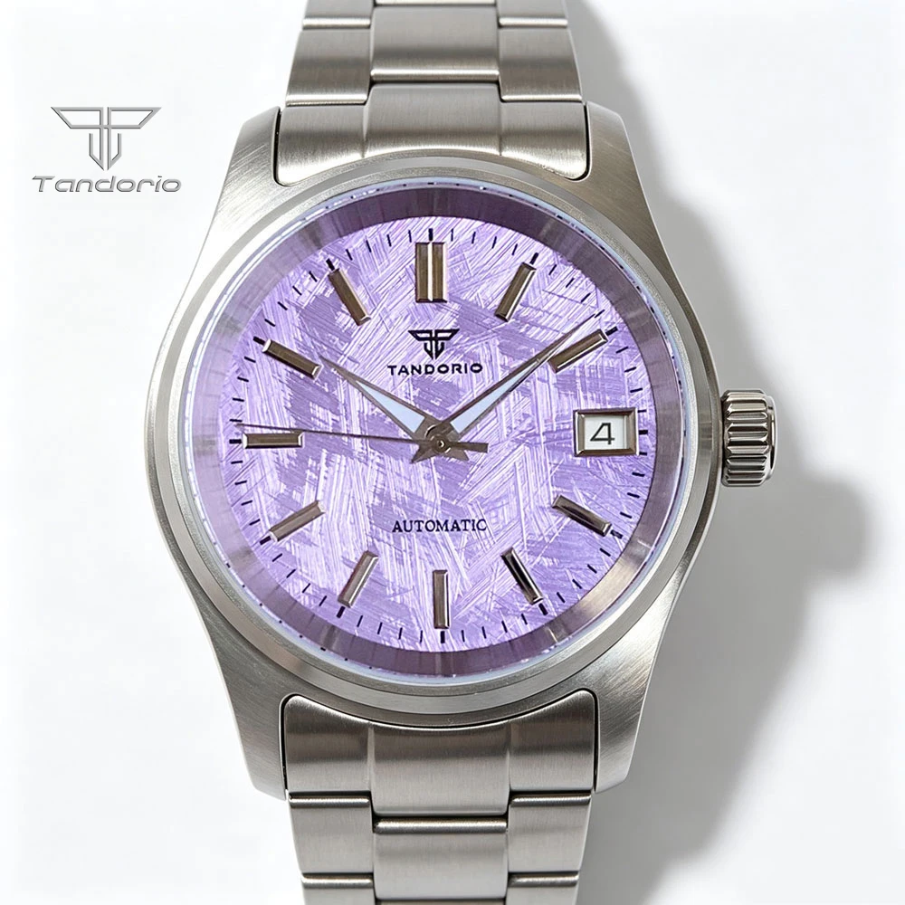 Tandorio Pink Meteorite Textured Dial Blue 200M Diver Pilot 36mm Sapphire Miyota 8215 2824 Mechanical Movt Steel Men Watch Reloj