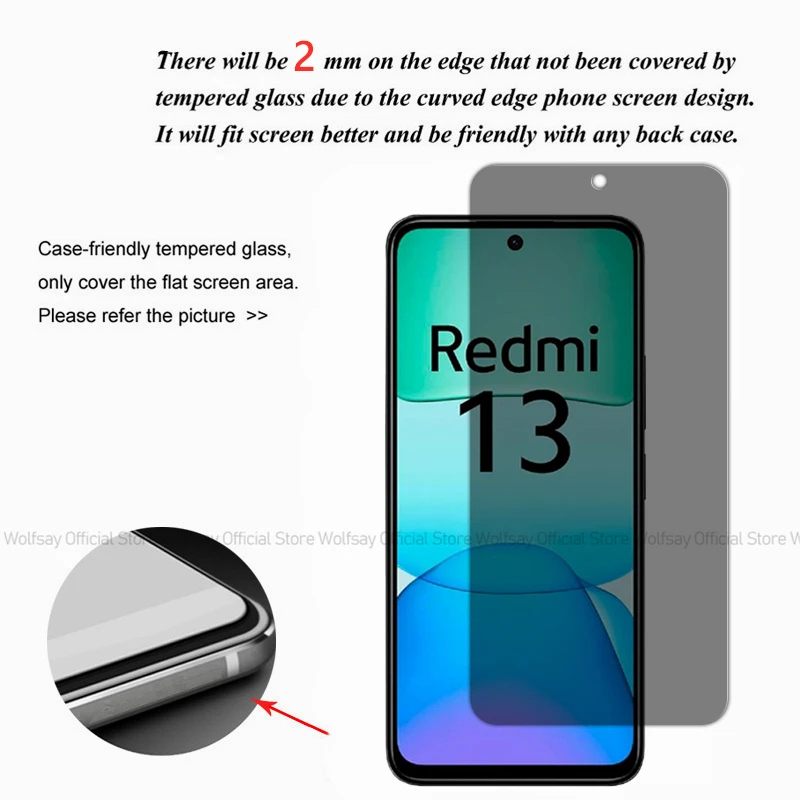 2/4PCS Privacy Screen Protector For Xiaomi Redmi 13 4G Anti-Spy Tempered Glass For Xiaomi Redmi 13 4G Glass Xiaomi Redmi 13 4G