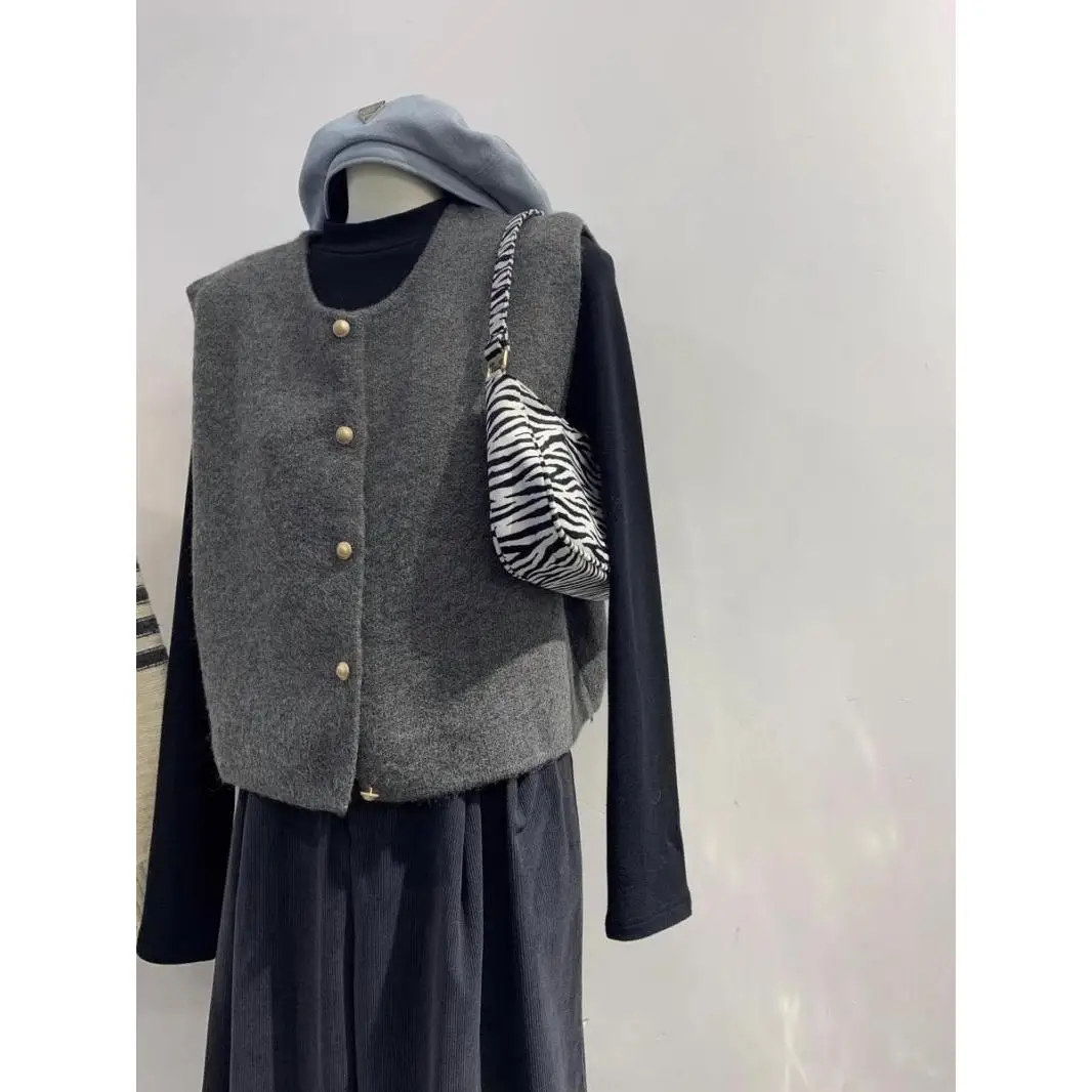 سترة نسائية محبوكة مستديرة سترة طبقات فضفاضة تناسب الخريف والشتاء Faion تخفيف Sle لون نقي طويل Sve #1