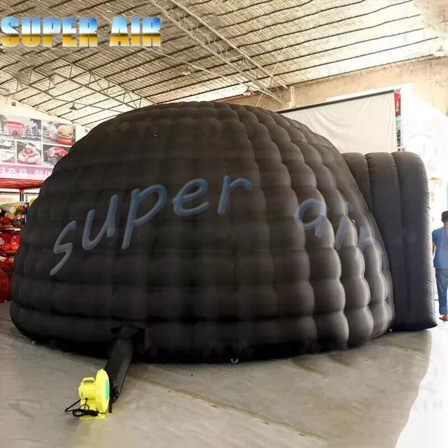 屋外用ポータブルオックスフォード製インフレータブルブラックイグルー型ドームテント、イベント用ドア付き大型インフレータブルキャンプテント