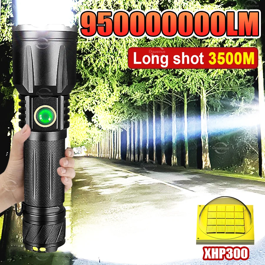 

Супермощный светодиодный фонарь XHP300, перезаряжаемый тактический фонарь высокой мощности, 18650 TYPE-C, для кемпинга и рыбалки