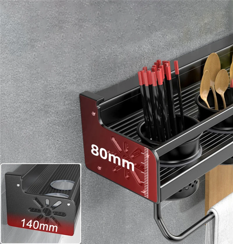 Double-Layer Kitchen Organizer Wall-mounted Spice Storage Rack Seasoning Chopsticks Knife Spoon Shovel Storage Holder