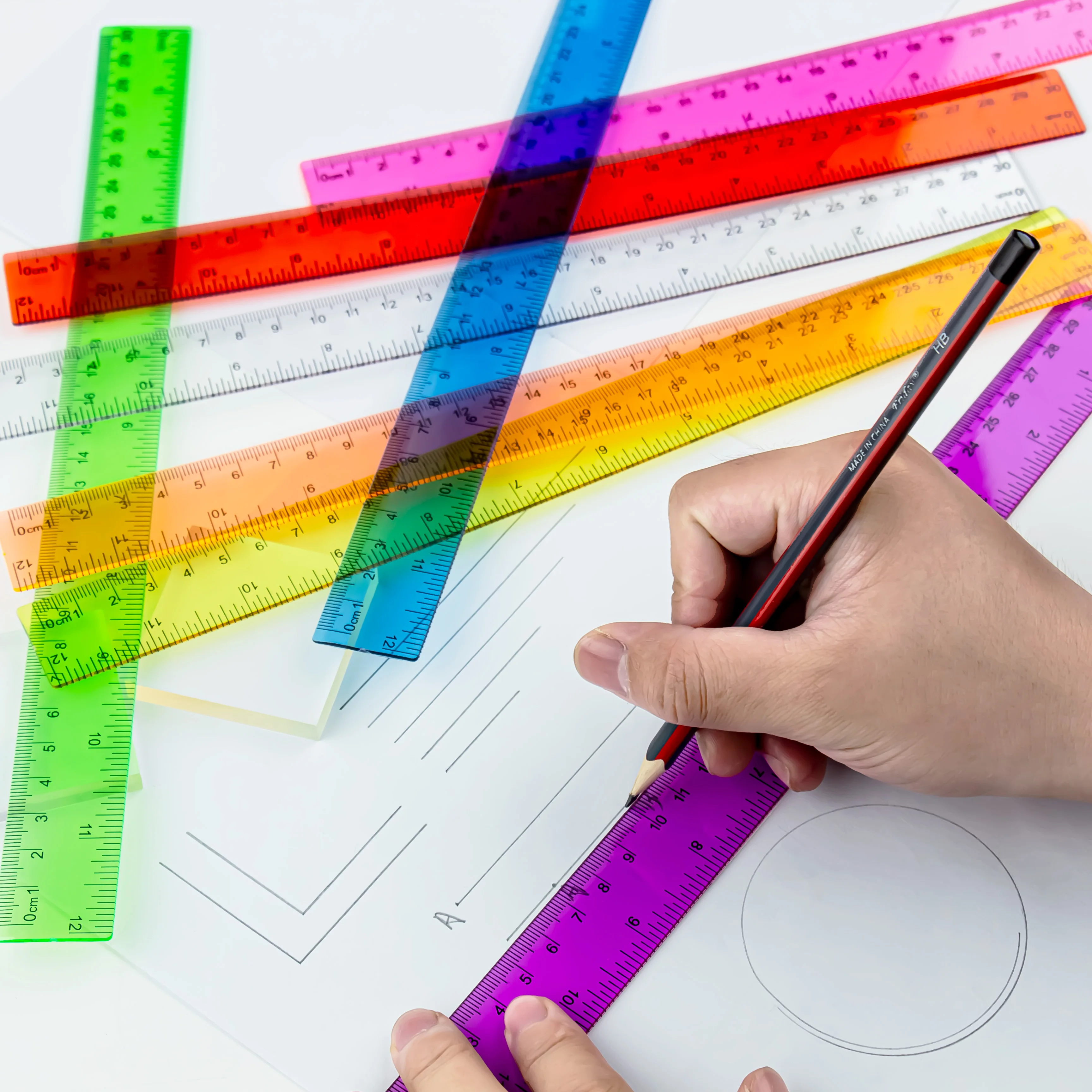 30cm Colorful Transparent Ruler - 8 Colors Available, Clear Scales for Precise Measurement
