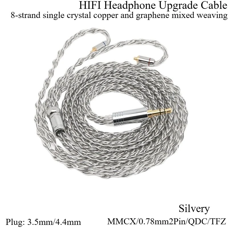 

HIFI Earphone Upgrade Line IEM MMCX 0.78mm2Pin QDC TFZ 8-strand Single Crystal Copper Plated Silver Graphene Wired Earphone