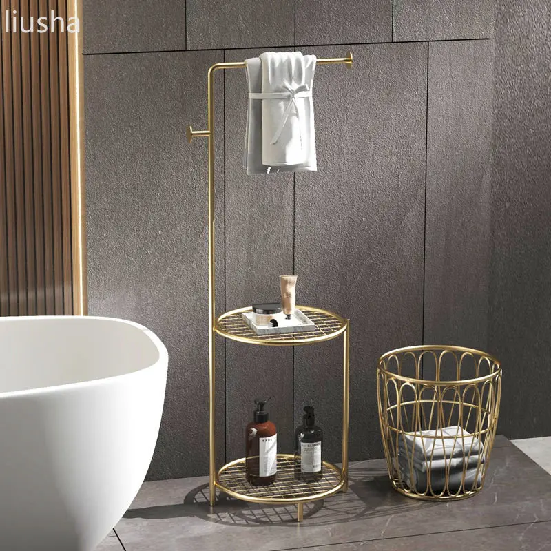 Toilet shelves multi-layer light luxury bathroom washstand towel rack floor-to-ceiling toilet movable wheeled storage rack shelf