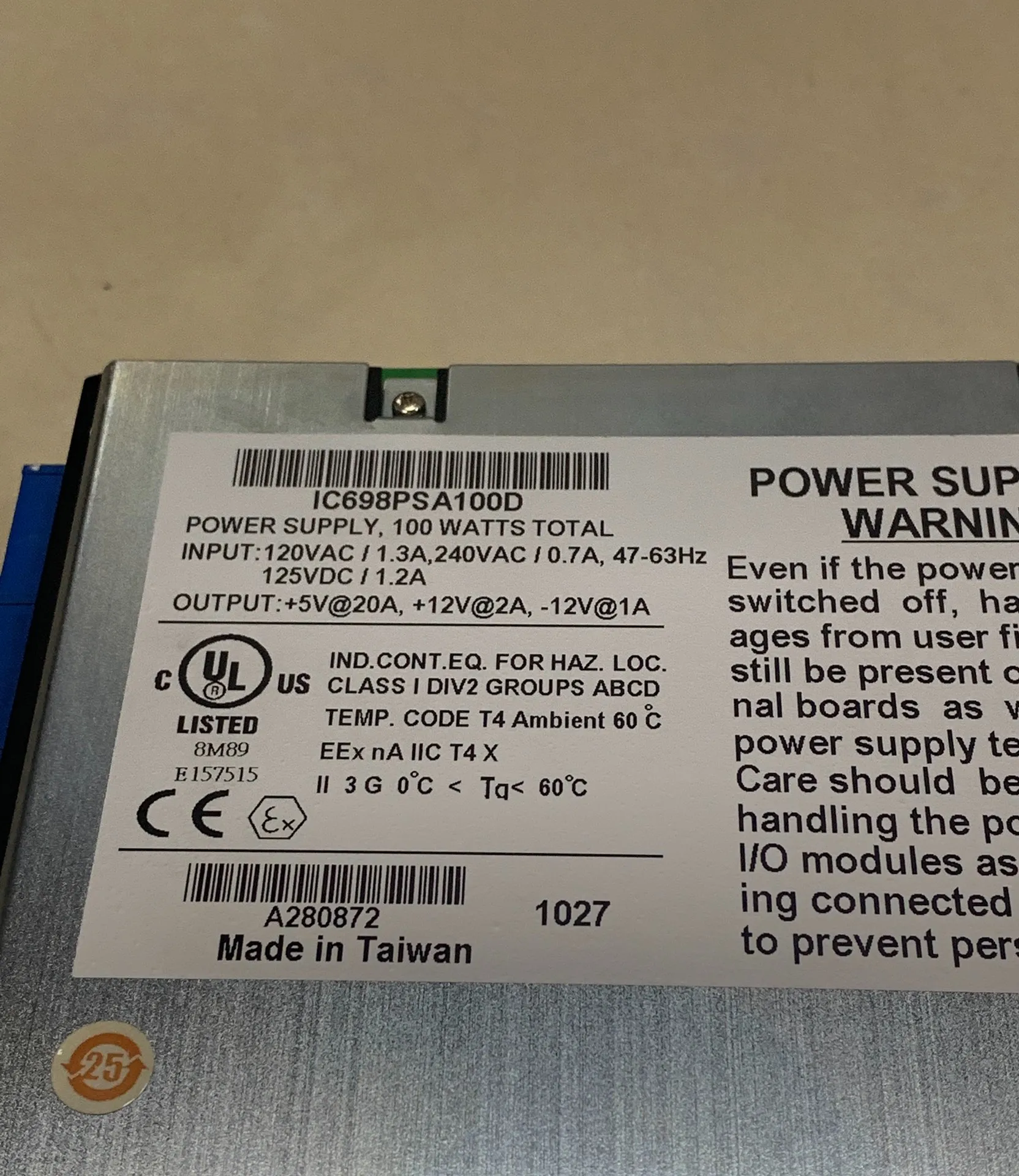 وحدة إمداد الطاقة IC698PSA100D PLC لـ GE
