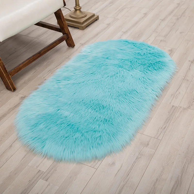 Soft Faux Fur Area Rug Carpets Living Room Long Plush Oval Carpet Artificial Wool Sheepskin Shaggy Rugs Floor Mat For Bedroom