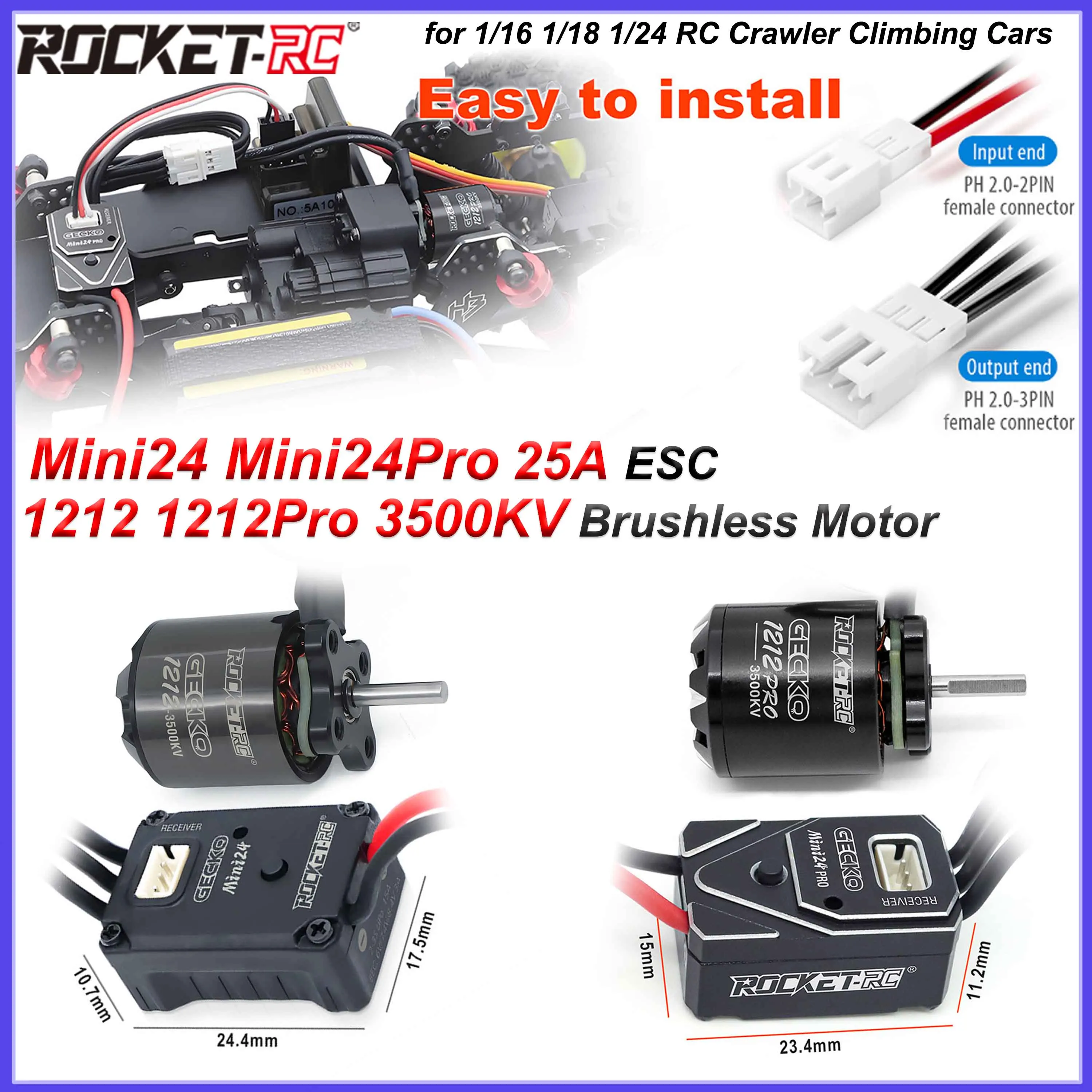

ROCKET-RC 1212/1212Pro 3500KV Бесщеточный бессенсорный двигатель Mini24 Mini24Pro 25A ESC для 1/16 1/18 1/24 SCX24 RC Гусеничный дрифт-автомобиль