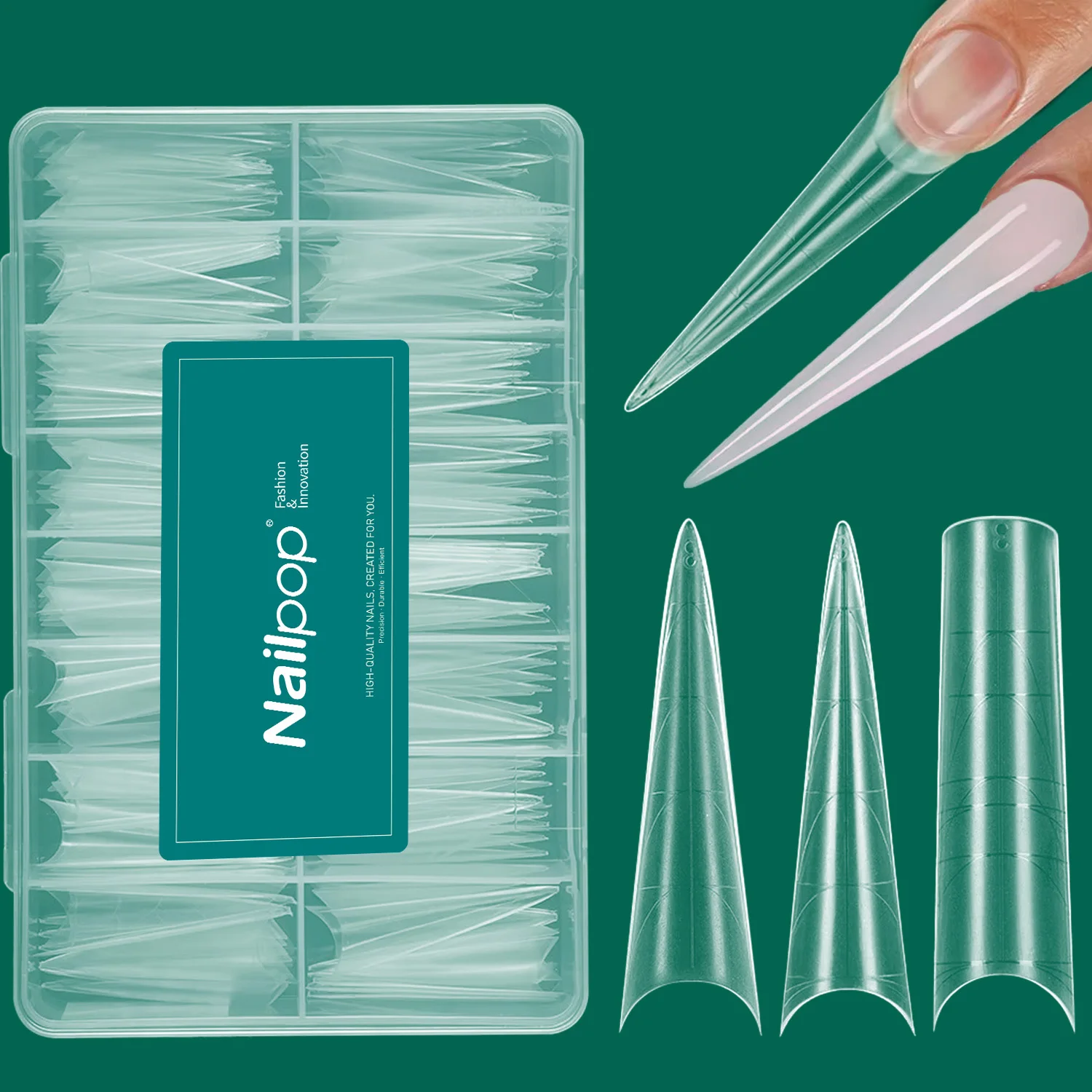 

Nailpop 160pcs Matte Half Tips with Guidelines PMMA Nail Extensions Professional Salon Quality DIY Customizable Shape 16 sizes
