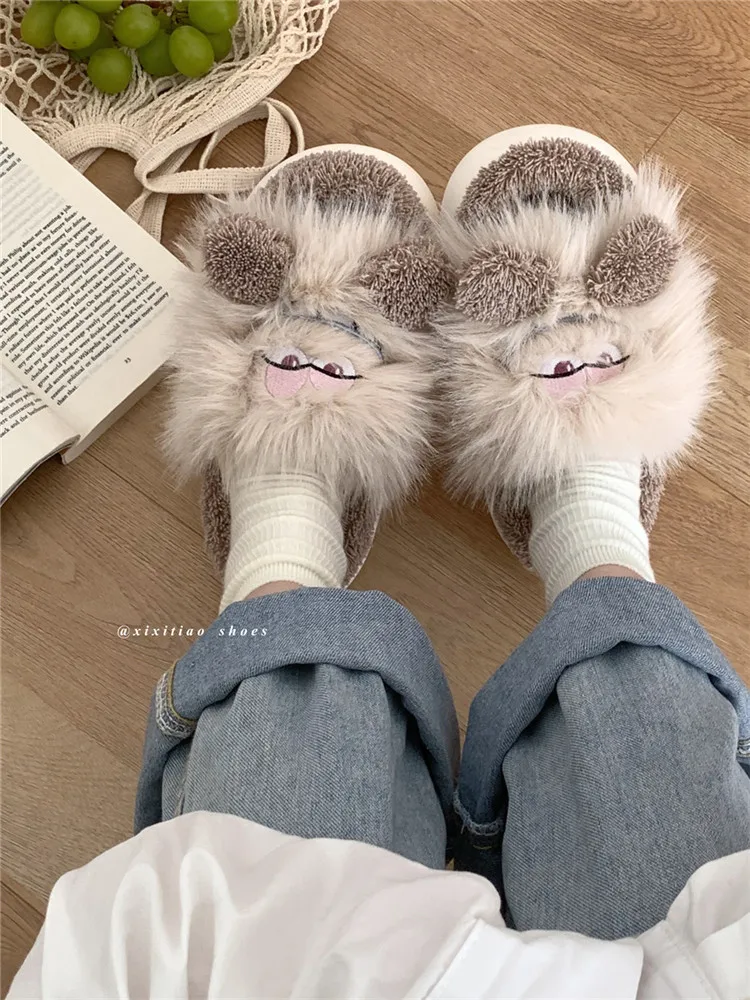 Couple Monster Wool Slippers For Men And Women 2022 Autumn And Winter Household Non Slip Thick Soled Cotton Home Slipper