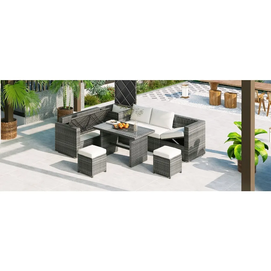 

TOPMAX Outdoor 6Piece All Weather PE Rattan Sofa Set Garden Patio Wicker Sectional Furniture Set with Adjustable Seat Storage B