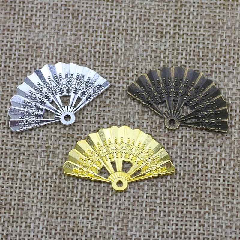 8Pcs/Lot 21*33mm 3 Colors Metal Alloy Charms Beautiful Fan Pentant For Jewelry Diy Making Pendants Handmade Craft Findings