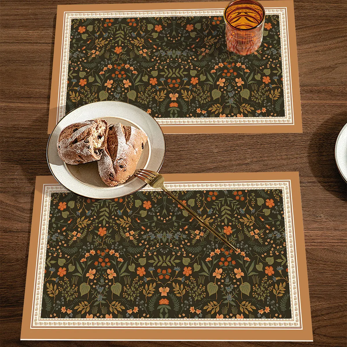 

Floral Print Faux Pu Leather 30x45cm Placemats Waterproof Oil-proof Dining Tableware Table Mats Kitchen Heat Resistant Wipeable