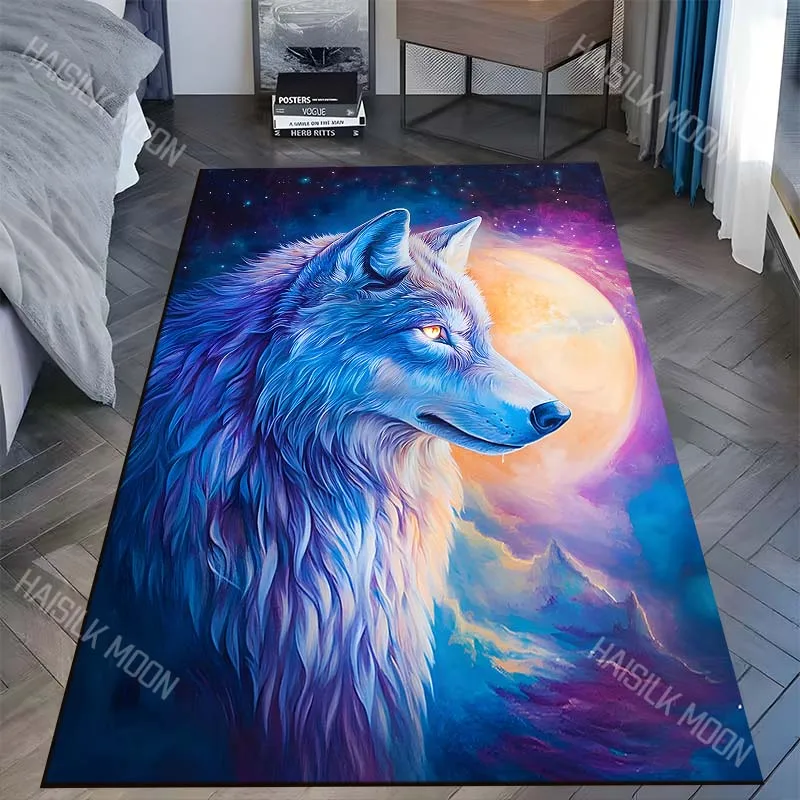 1PC Vibrant wolf profile full moon sky Carpet for Living Room Bedroom Sofa Home Decor Rus Non-slip Floor Mat Luxury Gift