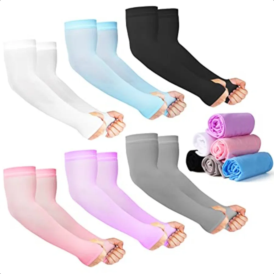 12 paires de manchons de Protection solaire bras de refroidissement UV hommes femmes sport avec trou pour le pouce pour la conduite golf pêche cyclisme randonnée Doin