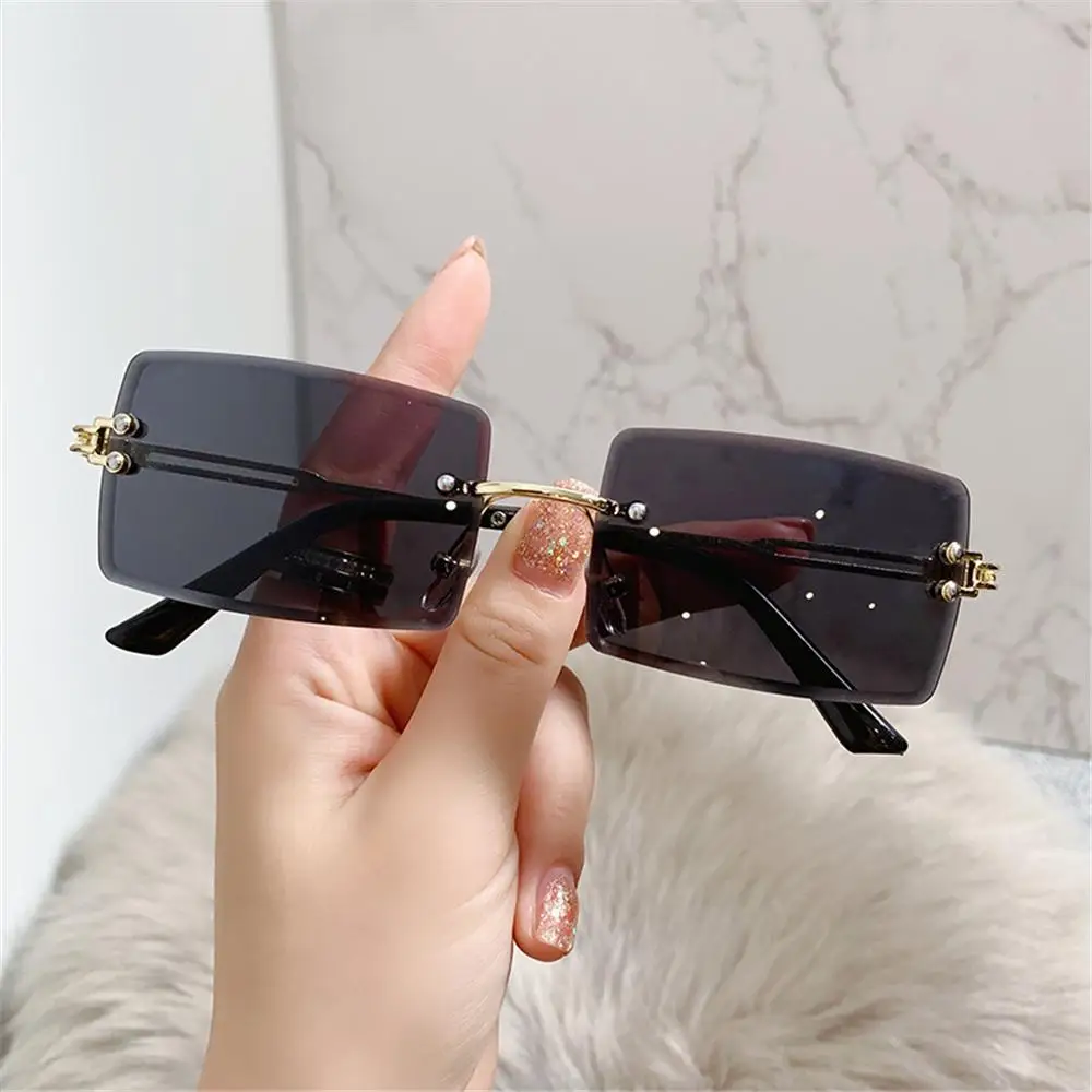 Rimless Rectangle Sunglasses for Women Men Vintage Shades Fashion Frameless UV400 Protection Lens Sun Glasses