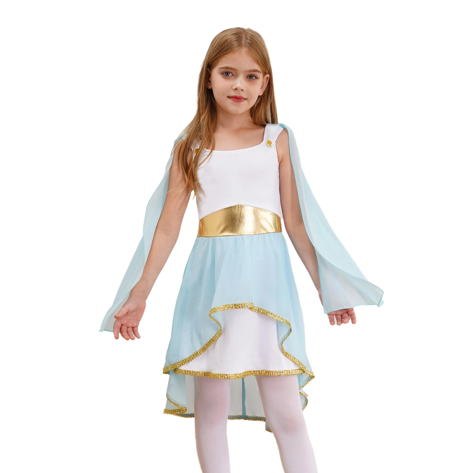 Kids Girl Ancient Rome Princess Goddesses Cosplay Costume Ancient Greek Rome Toga Halloween Costume Asymmetrical Flowy Dress