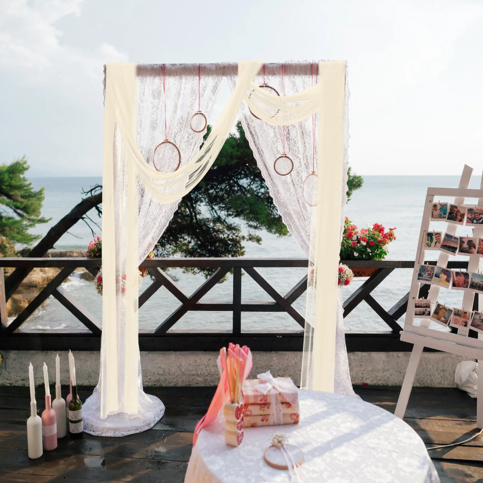 

Luxshiny Wedding Arch Draping Sheer Backdrop Curtain for Ceremony Ceiling Decoration