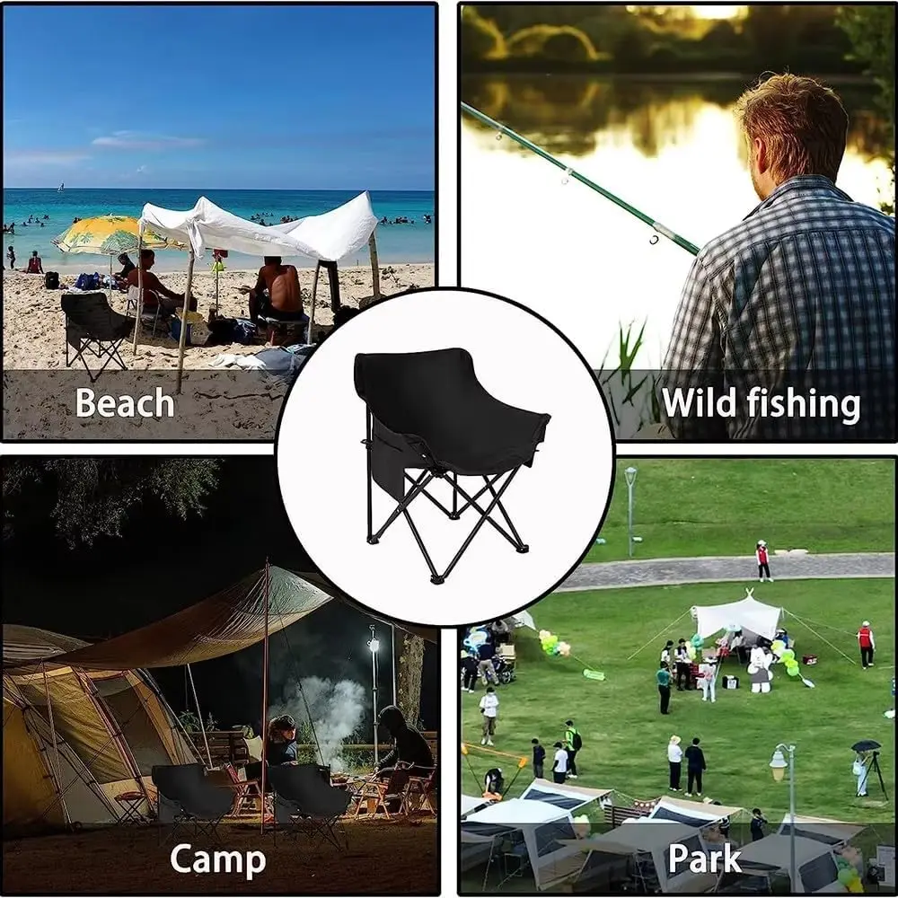 كرسي تخييم خفيف الوزن قابل للطي، كرسي محمول لحقيبة الظهر لصيد الأسماك والمشي لمسافات طويلة والنزهة والشاطئ - أسود #2