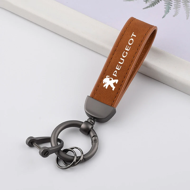 Leather Car Keychain Key Ring Chain Pendant Buckle Men Women Gifts For Peugeot 307 206 308 207 406 407 408 3008 4008 Accessories