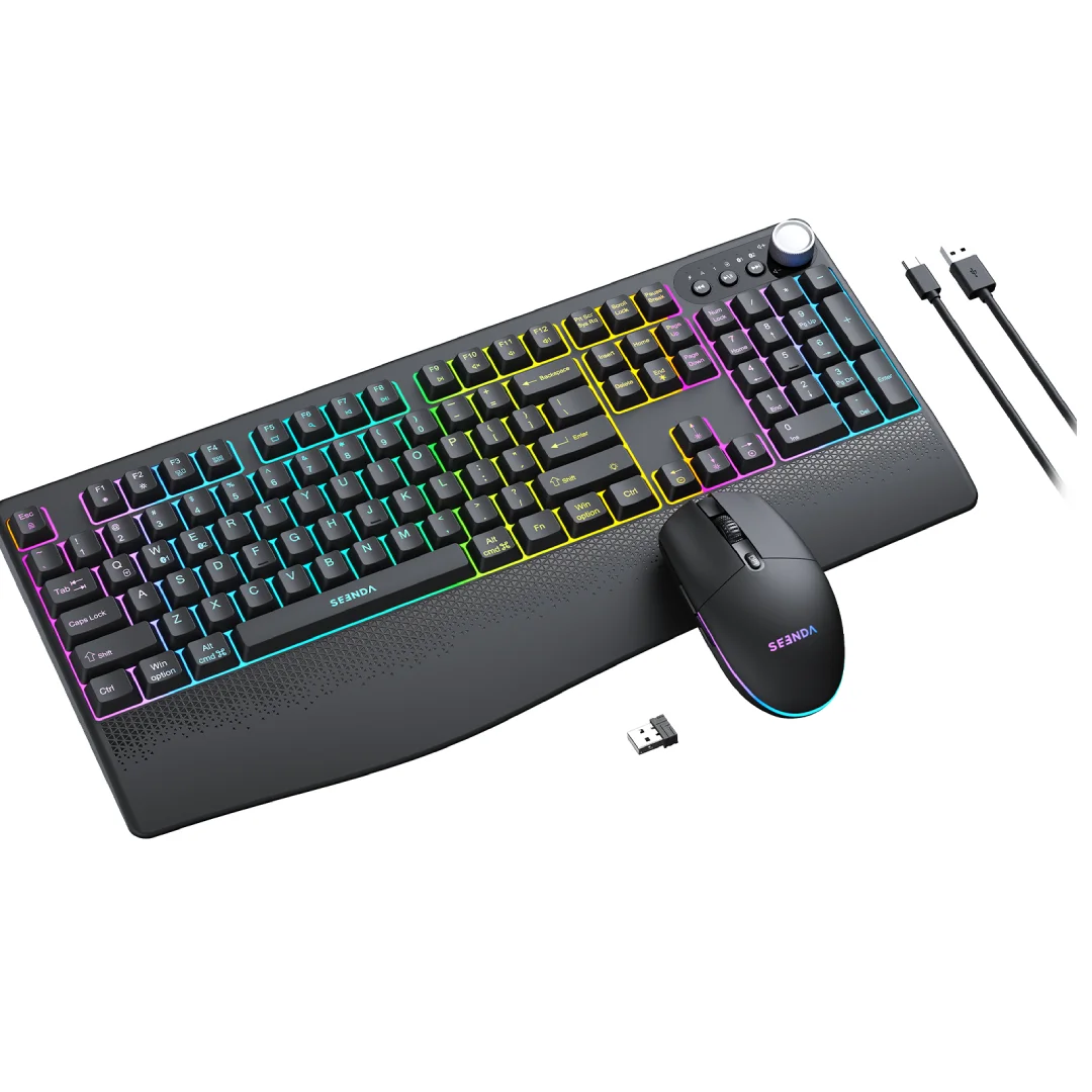 seenda Wireless Bluetooth Keyboard and Mouse, Multi-Mode Backlit, full size Ergonomic Keyboard quiet mice for Windows Mac iPad