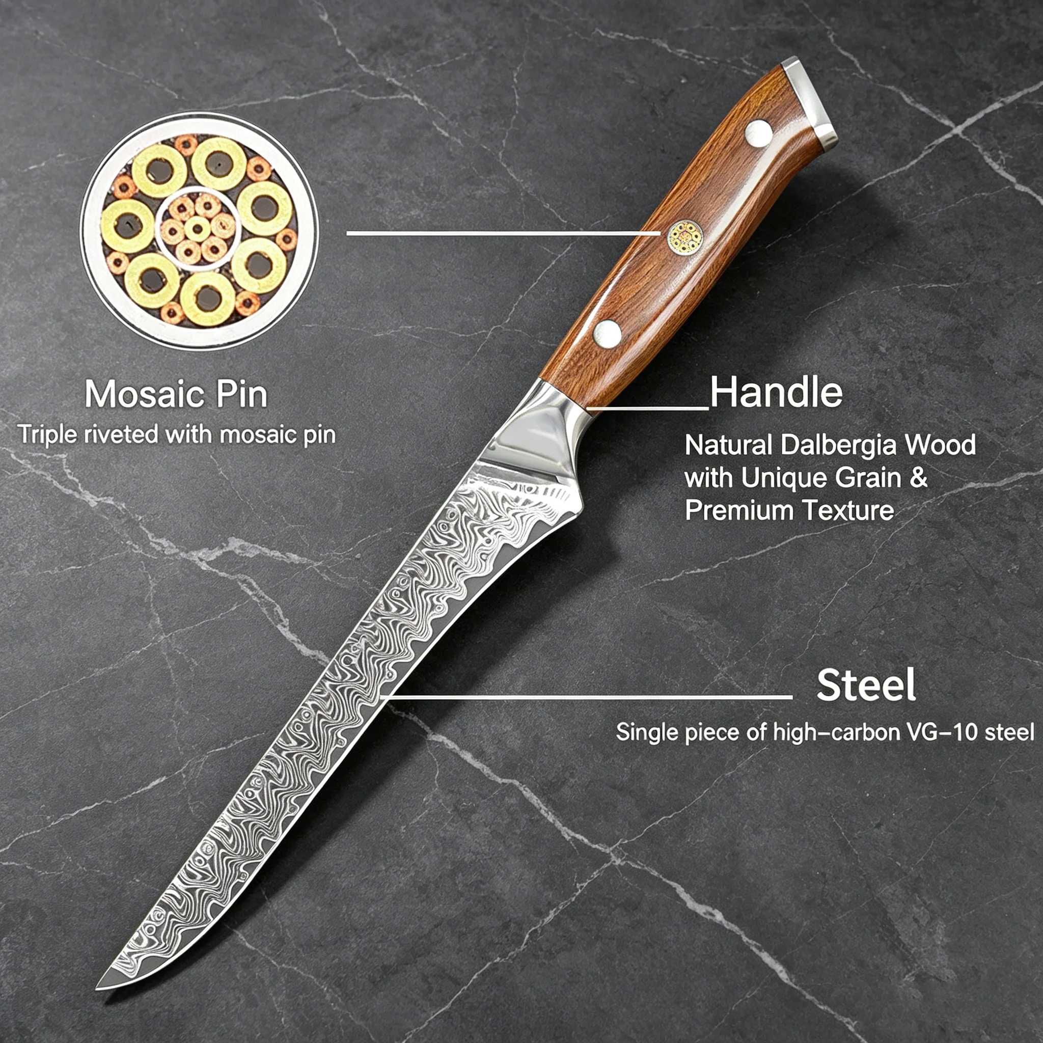 Premium Boning Knife Damascus Steel Knife Kitchen Knives Chef Cooking Tools Vegetables Slicing Fruit Knives Meat Boning Cleaver - view 3