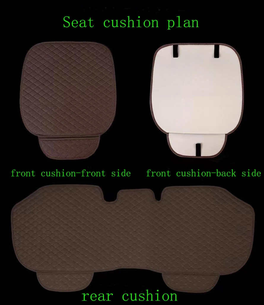 3pcs Pure Washed Linen Car Seat Covers Full Set Car Seat Cushion Flax Auto Accessories Universal Anti-slip Protector Mat Pad