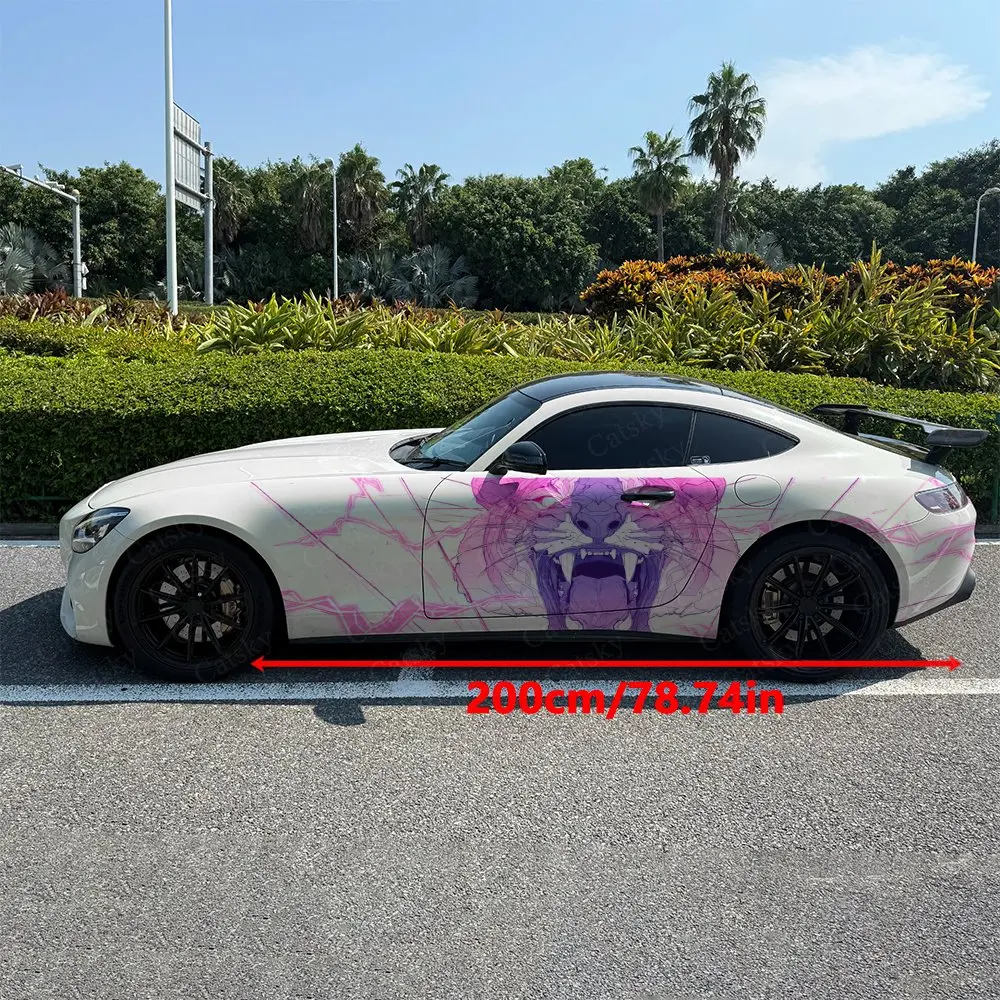 2pcs Neon Purple Polygon Tiger Car Side Wraps, Self-Adhesive PVC Waterproof & Scratch-Resistant Stickers, Car Accessory Gift