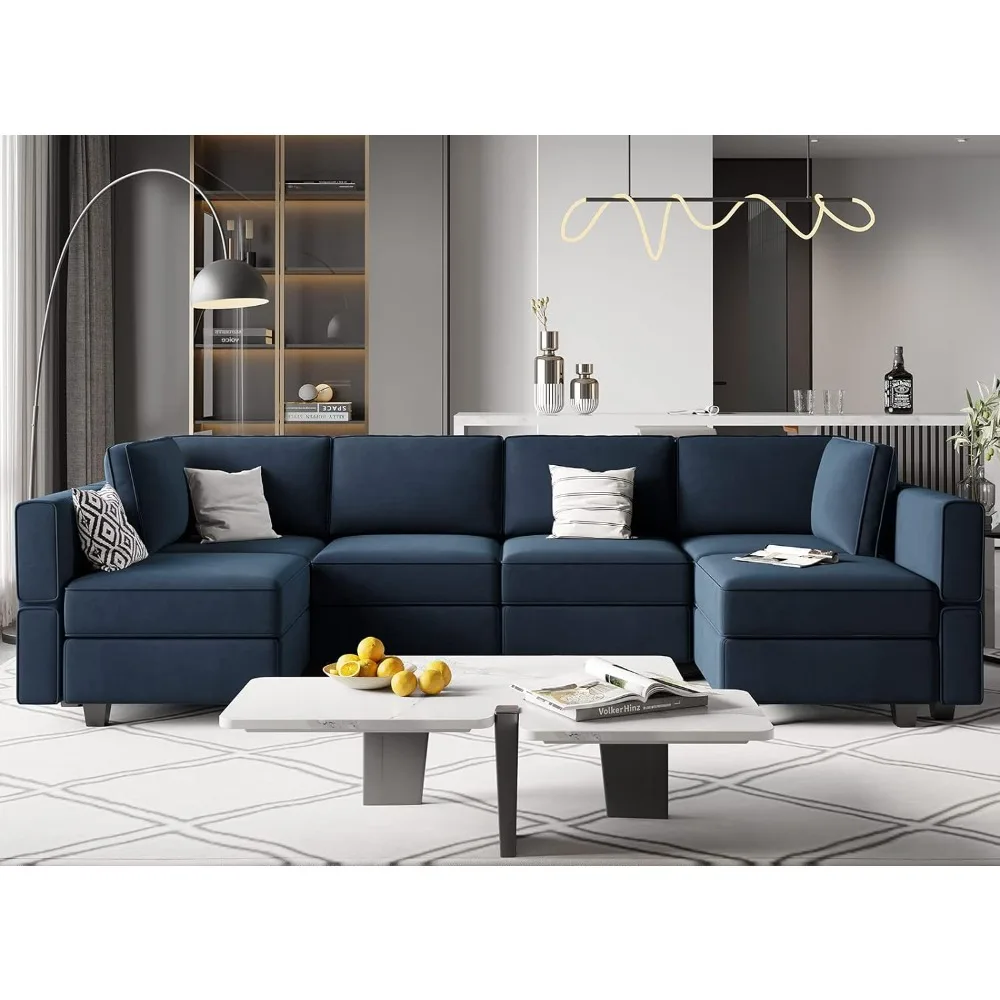 

Modular Reversible Sectional Sofa U Shaped Couch with Storage Seat with Chaise Velvet Blue Sofa