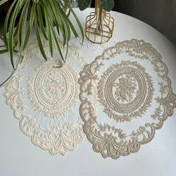 New Oval Lace Embroidery Table Place Mat Ins Christmas Pads Cloth Placemat Cup Coffee Tea Coaster Doily Kitchen Table Decoration