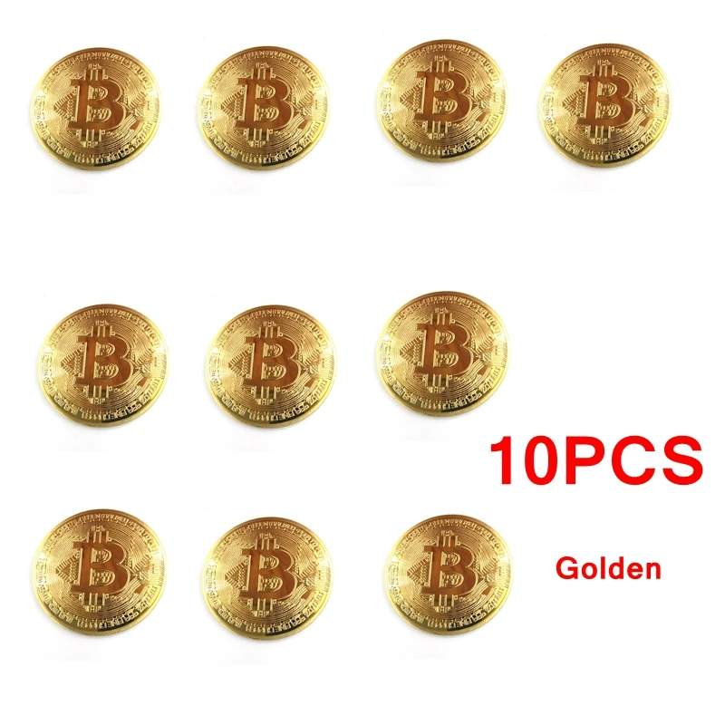 

10PCS Gold Plated Bitcoin Coin Collectible Art Collection Gift Physical commemorative Casascius Bit BTC Metal Antique Imitation