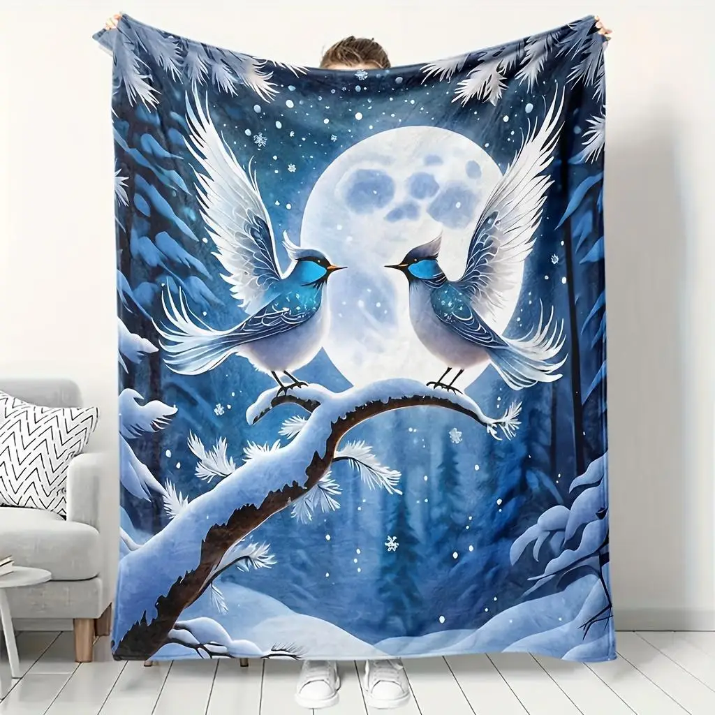 Dreamy Moon Night Birds Forest Scene Throw Blanket Cozy Aesthetic Home Decor Gift